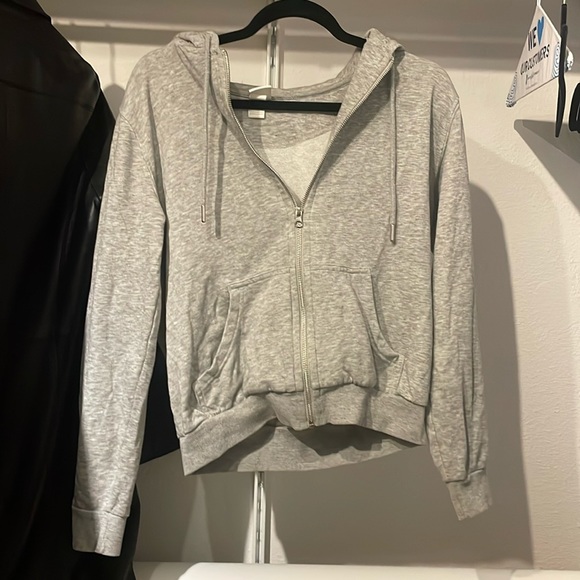 HM Cropped Gray Zip up Hoodie - Picture 1 of 2